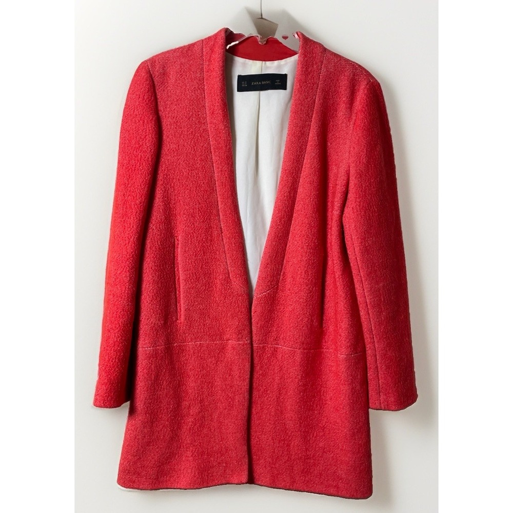 Zara Basic Orange Linen Blend Tweed Textured Open Blazer Women's Medium